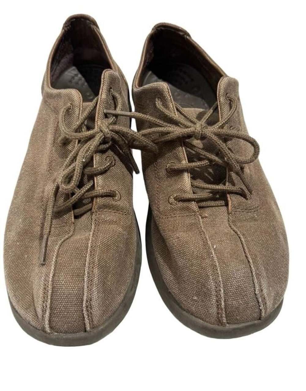 Crocs Canvas Lace Up Sneaker Loafers Womens 8 M Tan Brown Casual Comfort Walking